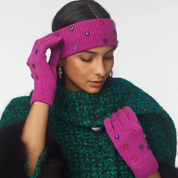 Magenta Heart Rainbow Bead Embellished Gloves | By Lele Sadoughi - Picture 2 of 2